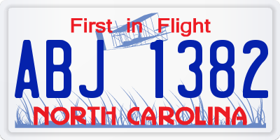 NC license plate ABJ1382