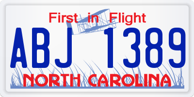 NC license plate ABJ1389