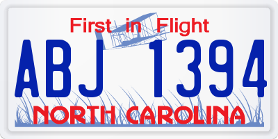 NC license plate ABJ1394