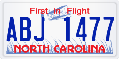 NC license plate ABJ1477