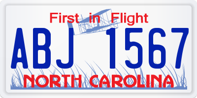 NC license plate ABJ1567