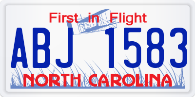 NC license plate ABJ1583
