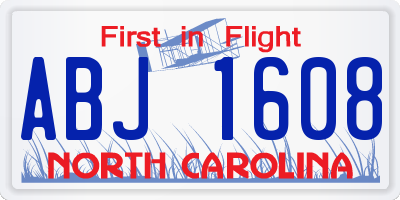 NC license plate ABJ1608
