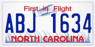 NC license plate ABJ1634
