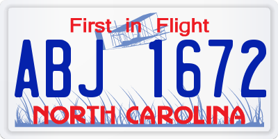 NC license plate ABJ1672