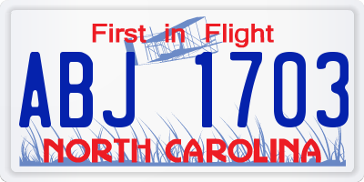 NC license plate ABJ1703