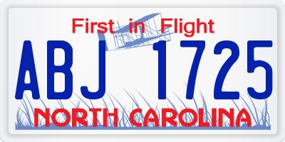 NC license plate ABJ1725