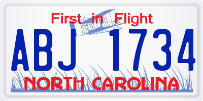 NC license plate ABJ1734