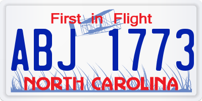 NC license plate ABJ1773