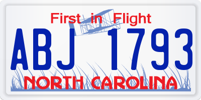 NC license plate ABJ1793