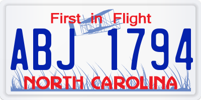 NC license plate ABJ1794