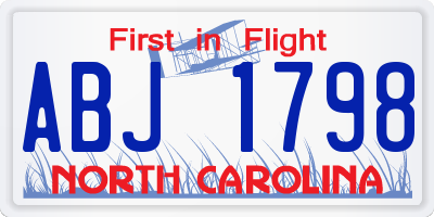 NC license plate ABJ1798