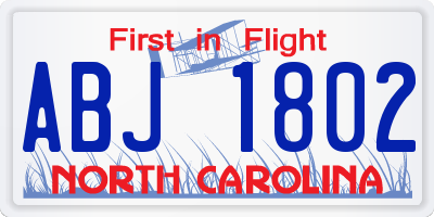 NC license plate ABJ1802