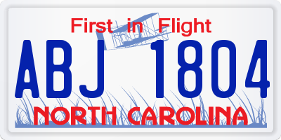 NC license plate ABJ1804