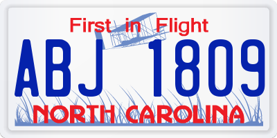 NC license plate ABJ1809