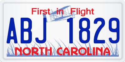 NC license plate ABJ1829