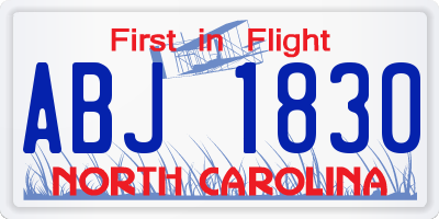 NC license plate ABJ1830