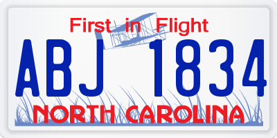 NC license plate ABJ1834