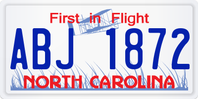NC license plate ABJ1872