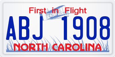 NC license plate ABJ1908