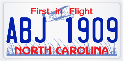 NC license plate ABJ1909