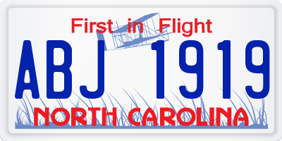 NC license plate ABJ1919
