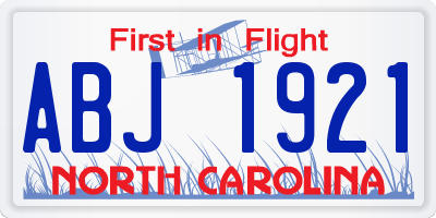 NC license plate ABJ1921