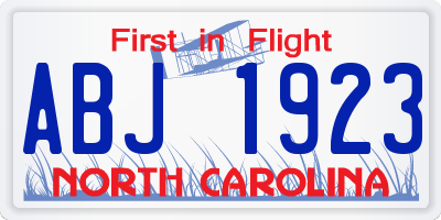 NC license plate ABJ1923