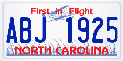 NC license plate ABJ1925