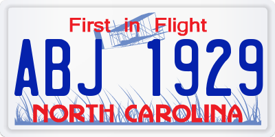 NC license plate ABJ1929