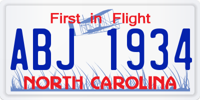 NC license plate ABJ1934