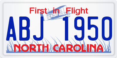 NC license plate ABJ1950