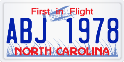 NC license plate ABJ1978
