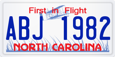 NC license plate ABJ1982