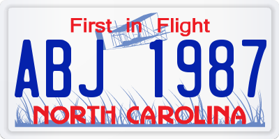 NC license plate ABJ1987