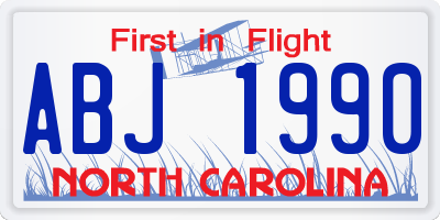 NC license plate ABJ1990