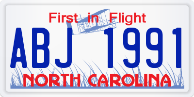 NC license plate ABJ1991