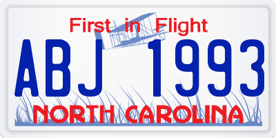 NC license plate ABJ1993