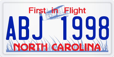 NC license plate ABJ1998
