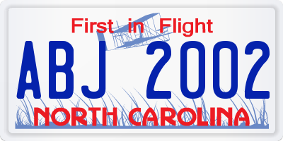 NC license plate ABJ2002