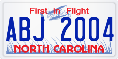 NC license plate ABJ2004