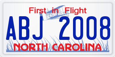 NC license plate ABJ2008