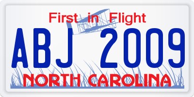 NC license plate ABJ2009