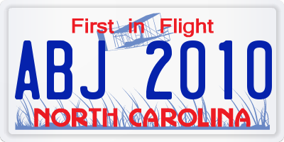 NC license plate ABJ2010