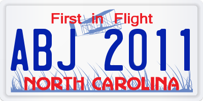 NC license plate ABJ2011