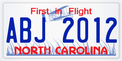 NC license plate ABJ2012