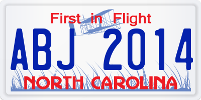 NC license plate ABJ2014