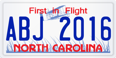 NC license plate ABJ2016