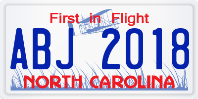 NC license plate ABJ2018