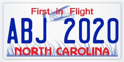 NC license plate ABJ2020